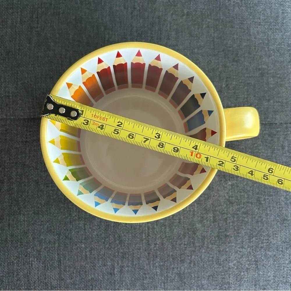 “Teaching is my Thing” Colorful Pencil Lined Coffee Mug, Yellow, White, 20 oz